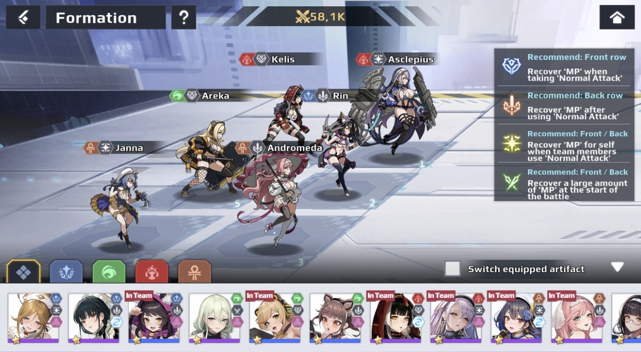 Colocación estratégica de personajes para el combate.
